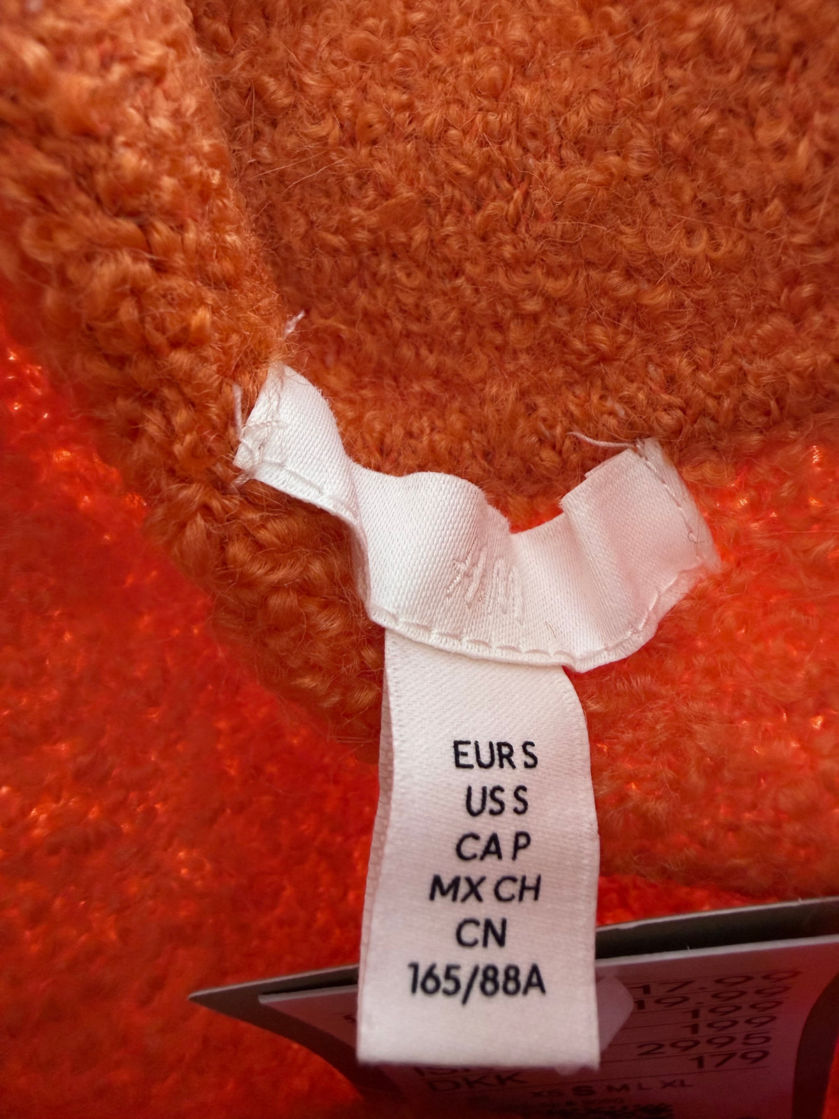 H&M Orange Stickad Boucléklänning med Bredd Krage