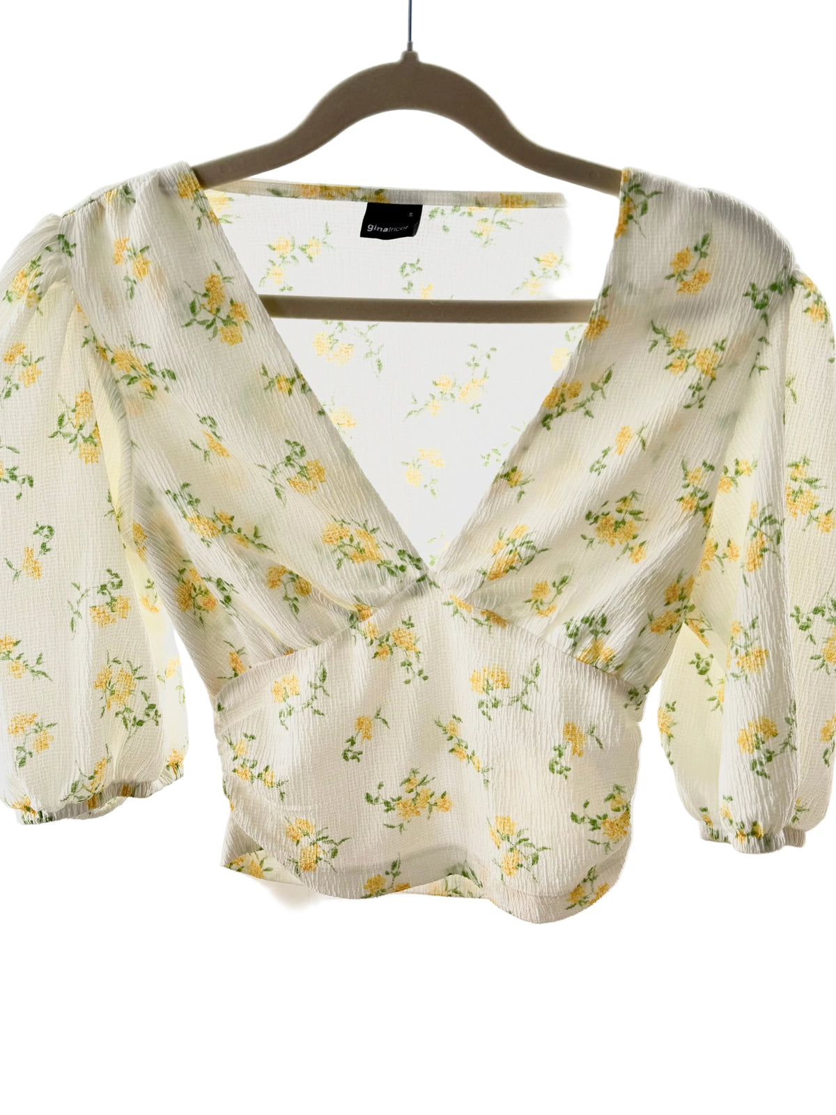Vit/Gul Blommig Crop Topp