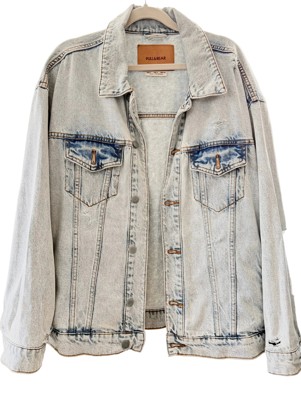 Pull & Bear Oversize Jeansjacka med Slitningar