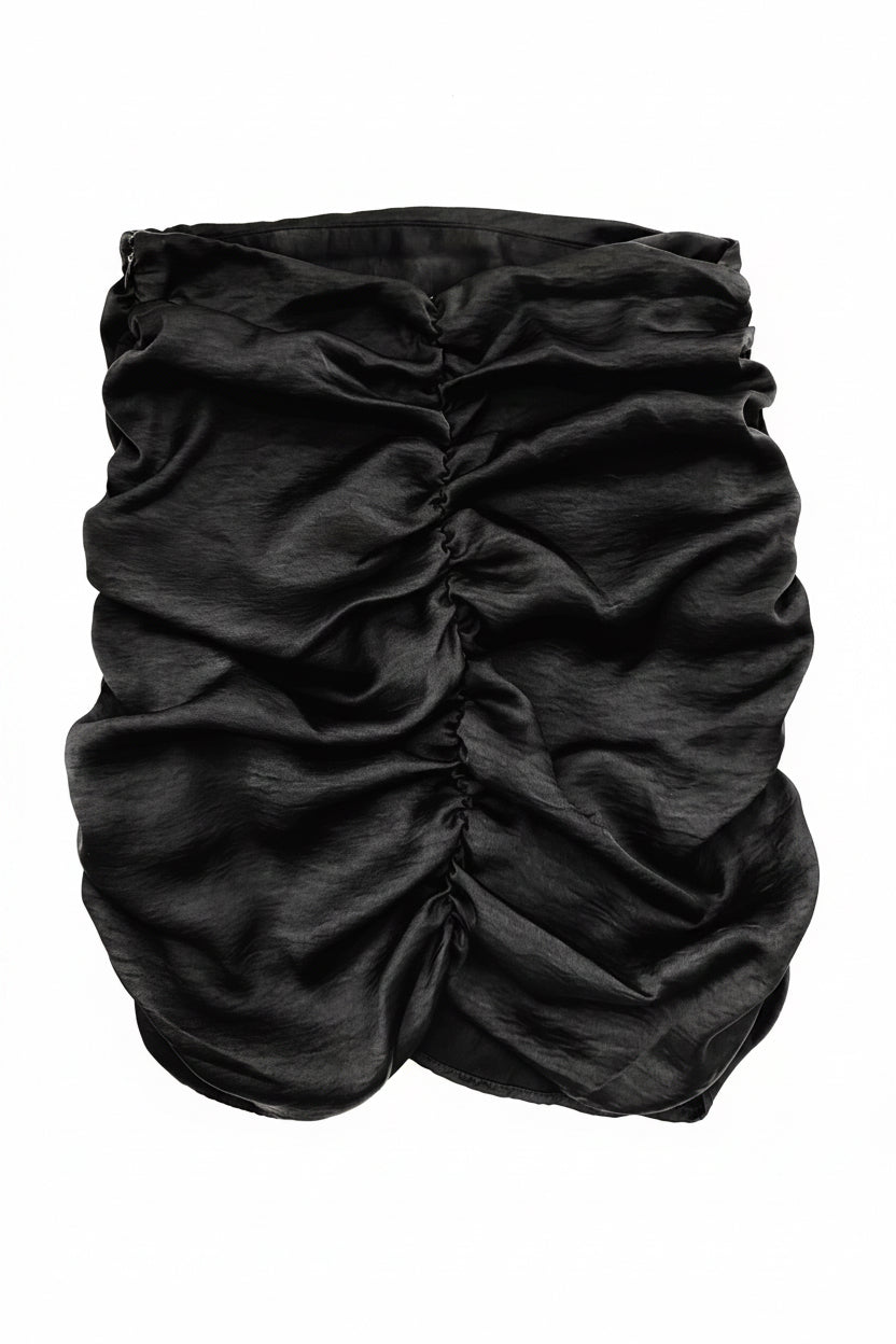 ZARA Svart Draperad Satinkjol