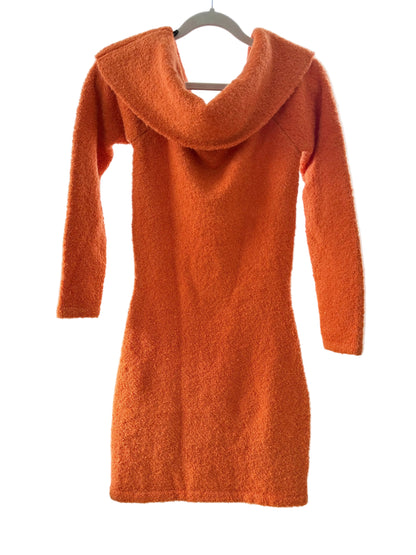 H&M Orange Stickad Boucléklänning med Bredd Krage
