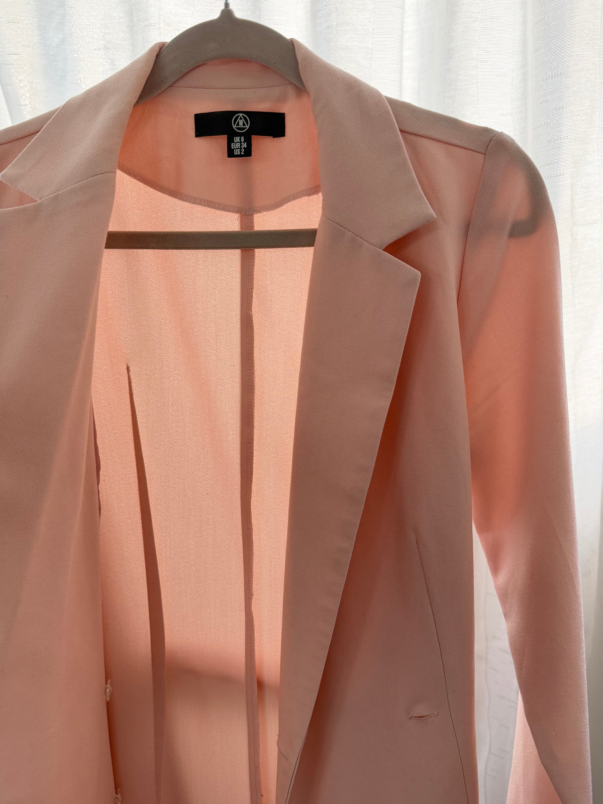 Missguided Ljusrosa Coat / Lång Blazer m. Bälte