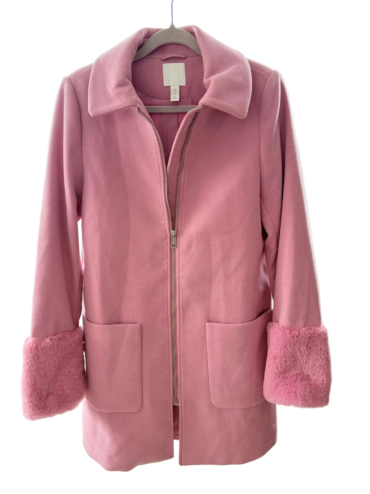 H&M Rosa Kappa med Fuskpälsmanschetter